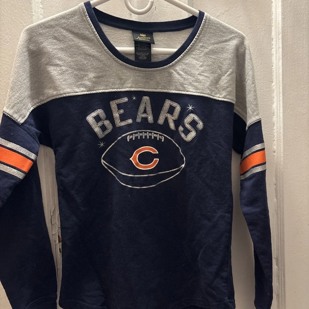 Chicago Bears Juniors Long Sleeved Sweatshirt‎ Navy Blue Sparkly Size Medium 7/9